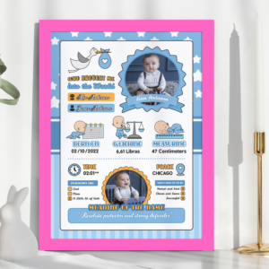 Personalized Baby Birth Details Pink Photo Frame