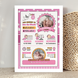 Personalized Baby Girl Birth Details White Photo Frame