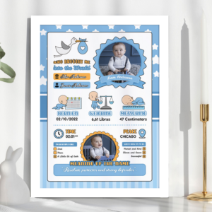 Personalized Baby Birth Details White Photo Frame